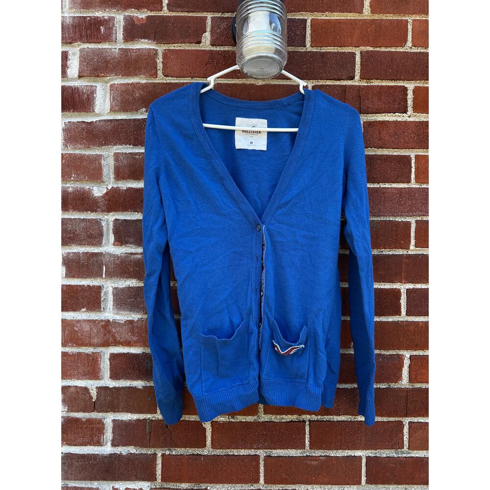 Hollister Blue Button Front Cardigan Sweater V-Neck Long Sleeve Medium
